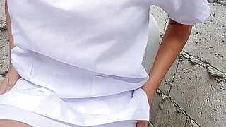 Pinay nurse hard fucked by construction worker in abandoned hospital